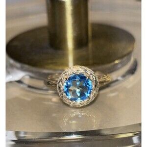 14k Yellow Gold Round Blue Topaz Ring Paz Creations Israel Size 8